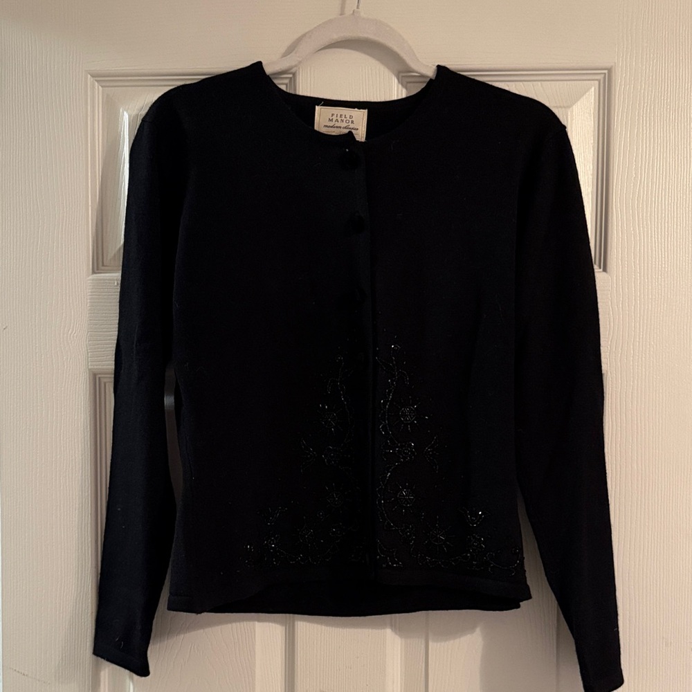 Vintage Field Manor Black Beaded Cardigan- 100% Wool